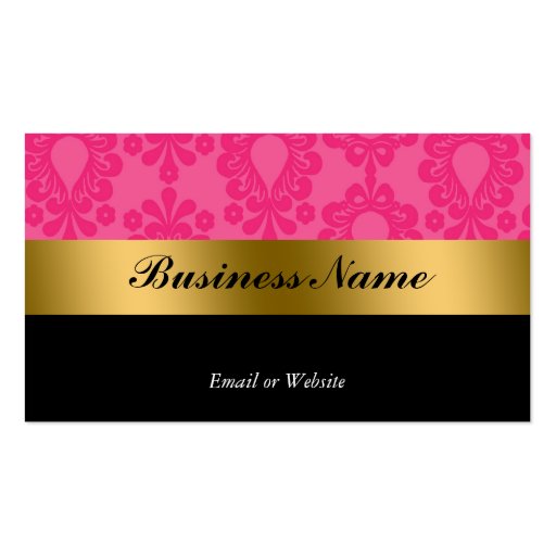 Black Pink Gold Damask Business Card (back side)