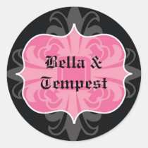 Black pink goth punk name tag wedding favor stickers