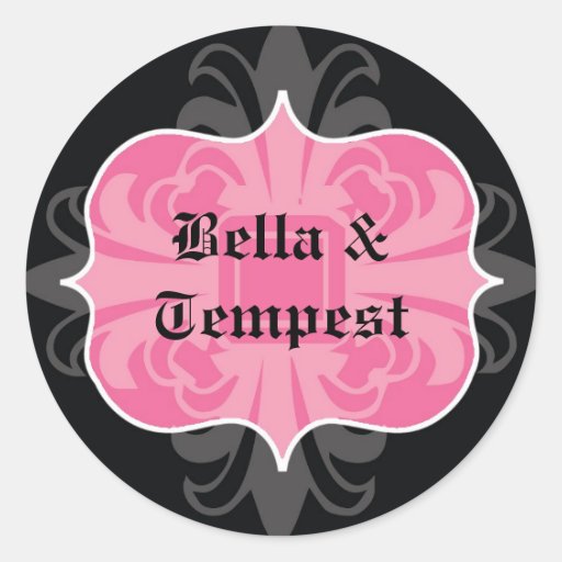 Black pink goth punk name tag wedding favor sticker