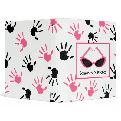 Black & Pink Handprints With Retro Pink Sunglasses 3 Ring Binders by thepinkschoolhouse