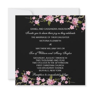 Black Pink Japanese Cherry Blossoms Wedding invitation