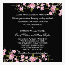 Black Pink Japanese Cherry Blossoms Wedding invitations