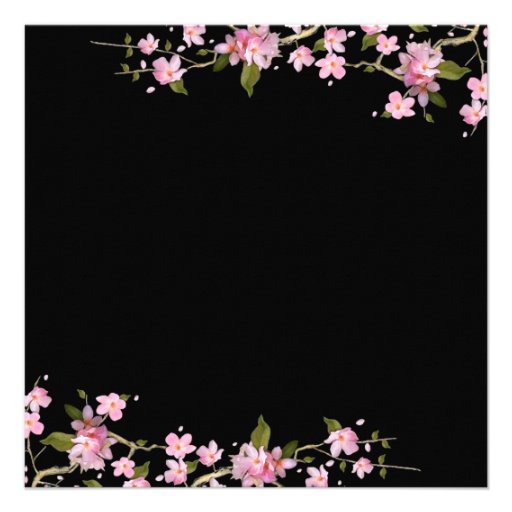 Black Pink Japanese Cherry Blossoms Wedding Announcements