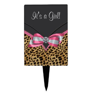 Black Pink Leopard Baby Shower Cake Topper