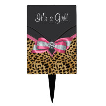 Black Pink Leopard Baby Shower Cake Topper