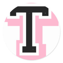 black pink letter T Round Sticker