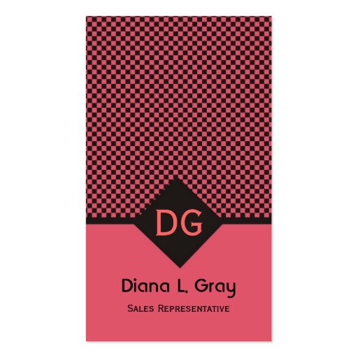 Black & Pink Monogram Business Cards (front side)