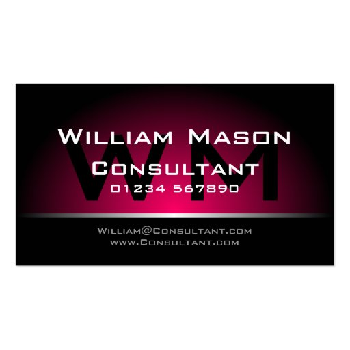 Black Pink Monogram Professional - Business Card (front side)