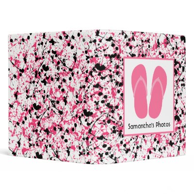 Black & Pink Paint Splatter With Pink Flip Flops 3 Ring Binders by thepinkschoolhouse