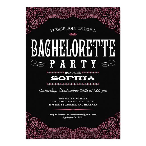 Black & Pink Paisley Bachelorette Party Invitation
