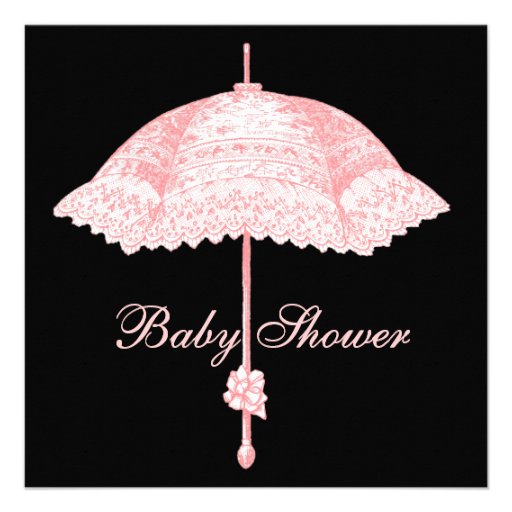 Black Pink Parasol Umbrella Baby Girl Shower Custom Invite