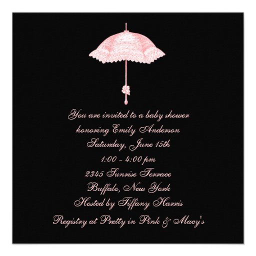 Black Pink Parasol Umbrella Baby Girl Shower Custom Invite