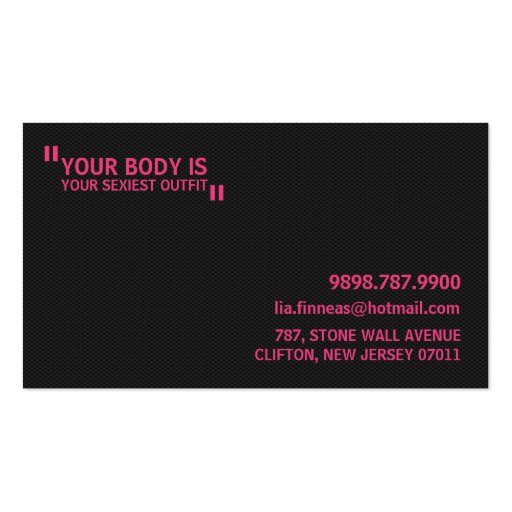 Black & Pink, Personal Trainer Business Card (back side)