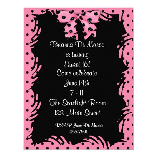 Black Pink Polka Dot Invitation