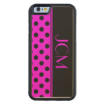 Black/Pink Polka Dot Monogram Carved® Maple iPhone 6 Bumper Case