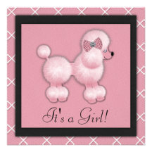 Black Pink Poodle Baby Shower Invitations