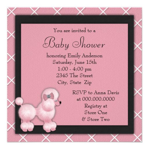 Black Pink Poodle Baby Shower Invitations
