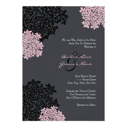 Black & Pink Queen Anne's Lace Wedding Invitation