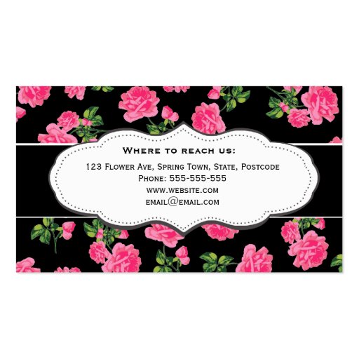 Black & Pink Roses Flowery Business Cards (back side)
