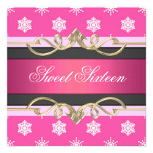Black & Pink Snowflake Birthday Invite
