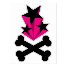 Black Pink Stars Crossbones Postcards
