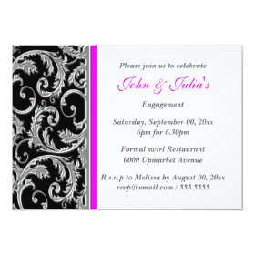 Black pink swirl engagement anniversary CUSTOM 5x7 Paper Invitation Card