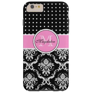 Black Pink & White Damask & PolkaDot Pattern Tough iPhone 6 Plus Case