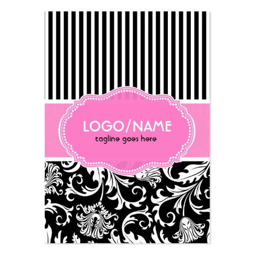 Black Pink & White Floral Damasks 2-Customized Business Card Template (front side)