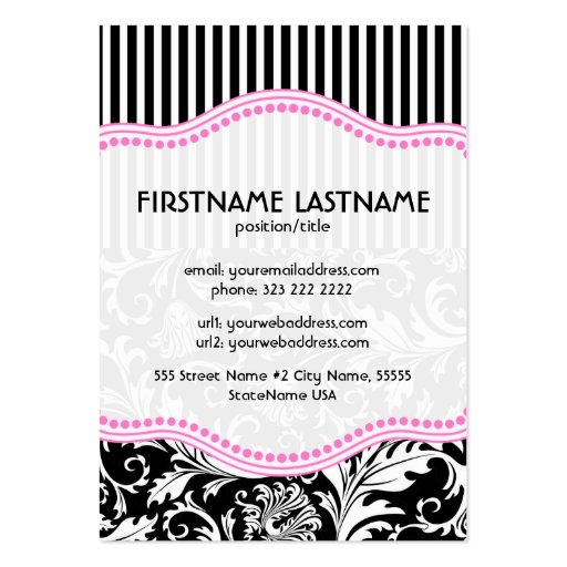 Black Pink & White Floral Damasks 2-Customized Business Card Template (back side)