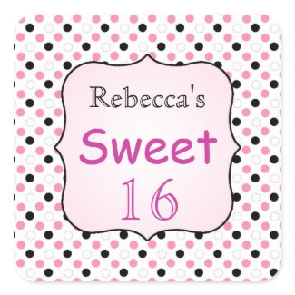 Black, pink, white polka dot Sweet 16 Sticker sticker