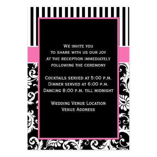 Black Pink White Stripe Damask Enclosure Card Business Card Template (back side)
