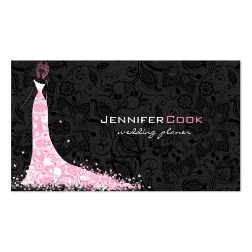 Black pink & White Wedding Dress & Vintage Lace Business Card Templates