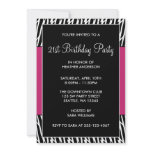 Black &amp; Pink Zebra 21st Birthday Party Invitations