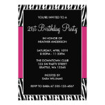 Black & Pink Zebra 21st Birthday Party Invitations