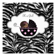 Black Pink Zebra Baby Girl Shower Invitations