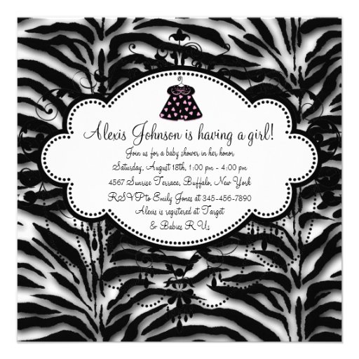 Black Pink Zebra Baby Girl Shower Invitations