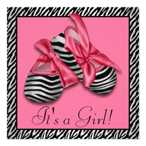 Black Pink Zebra Baby Shower Invitations