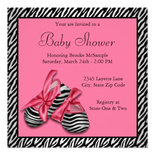 Black Pink Zebra Baby Shower Invitations