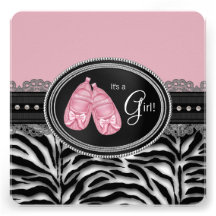 Black Pink Zebra Baby Shower Invitations