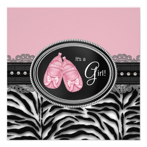 Black Pink Zebra Baby Shower Invitations