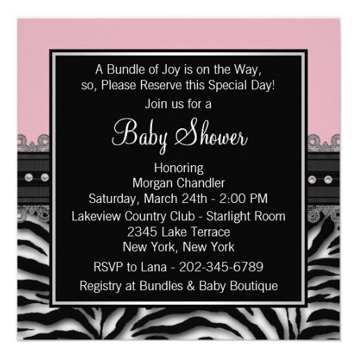 Black Pink Zebra Baby Shower Invitations