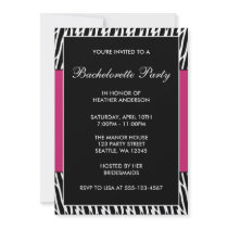 Black & Pink Zebra Bachelorette Party Invitations