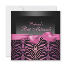 Black & Pink Zebra Bat Mitzvah Birthday Invitation