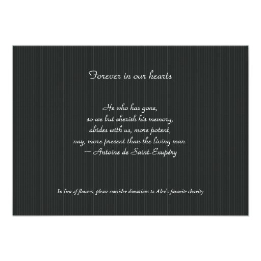 Black Pinstripe Banner Memorial Notice Personalized Invite