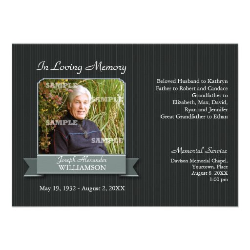 Black Pinstripe Banner Memorial Notice Personalized Invite