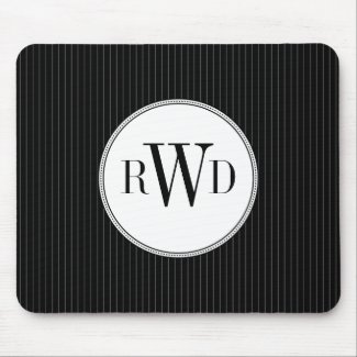 Black Pinstripe Monogram Mousepad mousepad