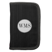 Black Pinstripe Monogram Rickshaw Folio Planner