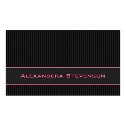 Black Pinstripes, Pink Professional Business Card Template (front side)
