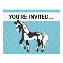 Black Pinto Trotting Cartoon Horse Invitation