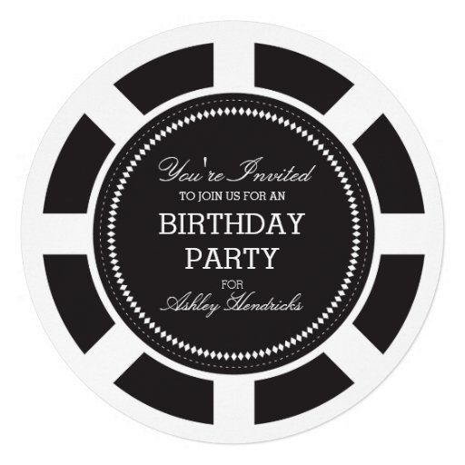Black Poker Chip Birthday Party Invitation (front side)